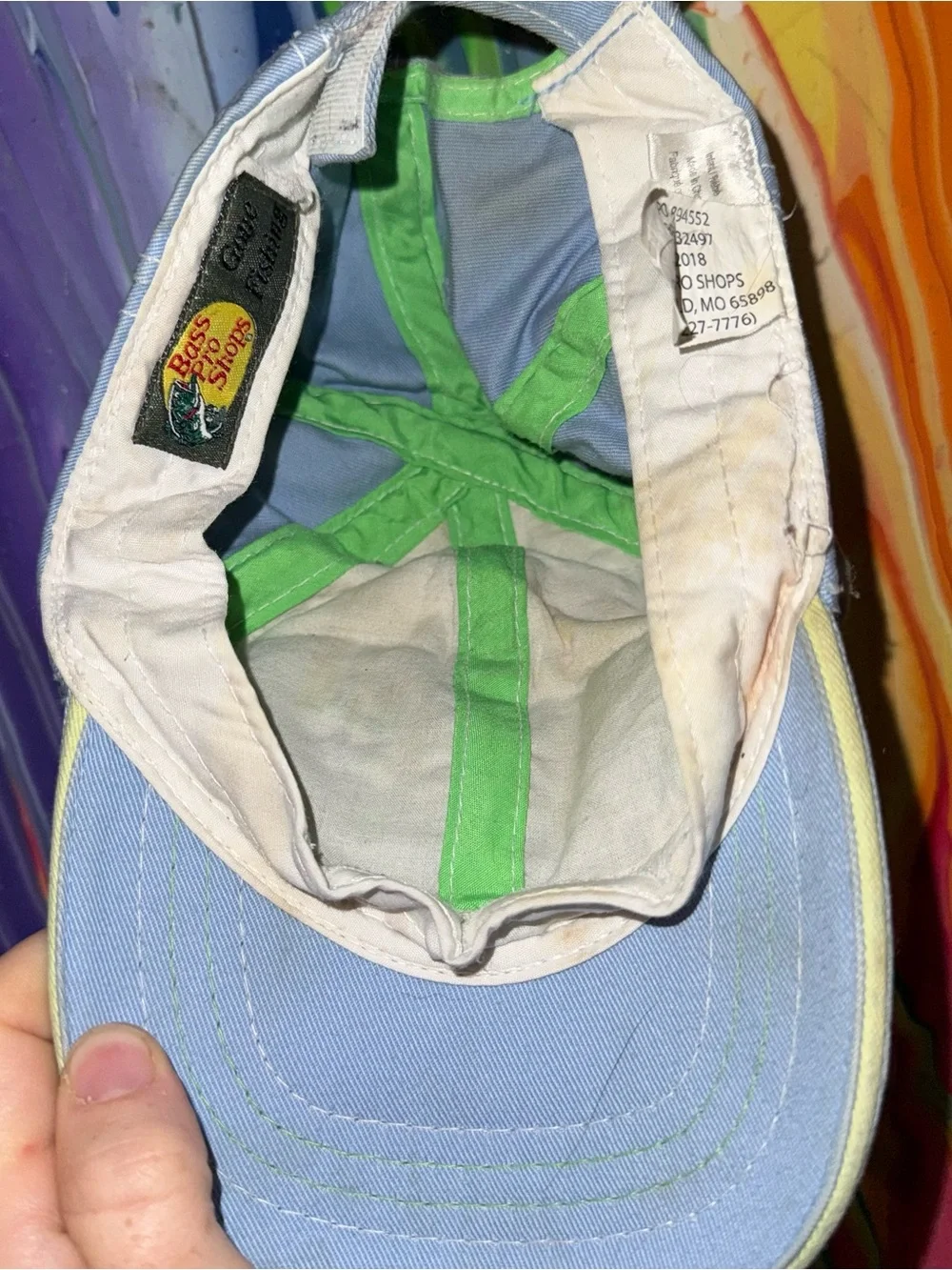 Bass Pro Shops Cream & Light Blue 'My First Fishing Hat' with Green Fish Patch